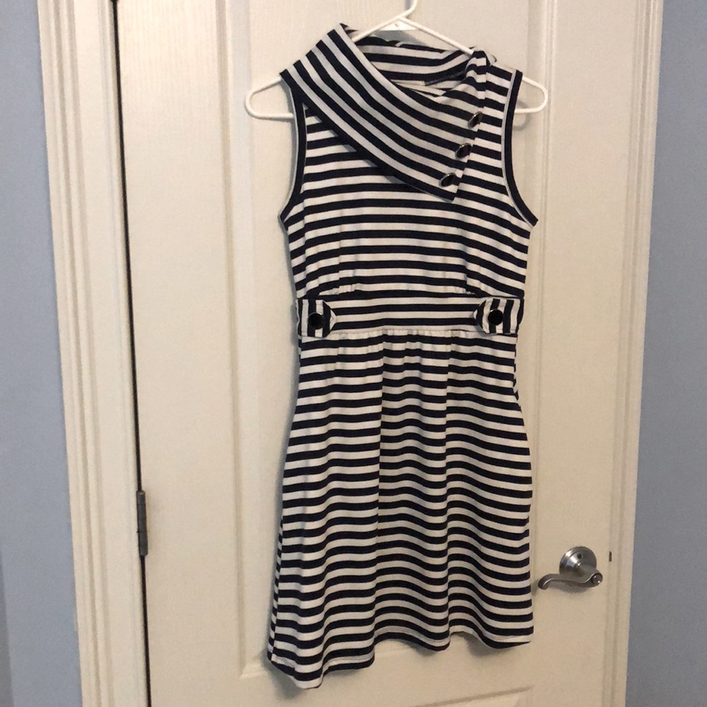 Navy and white striped casual dress